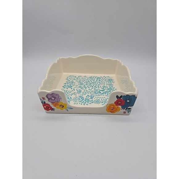 Pioneer Woman Flea Market Stoneware Napkin Holder 7.75" Square Floral Flower - Picture 1 of 9